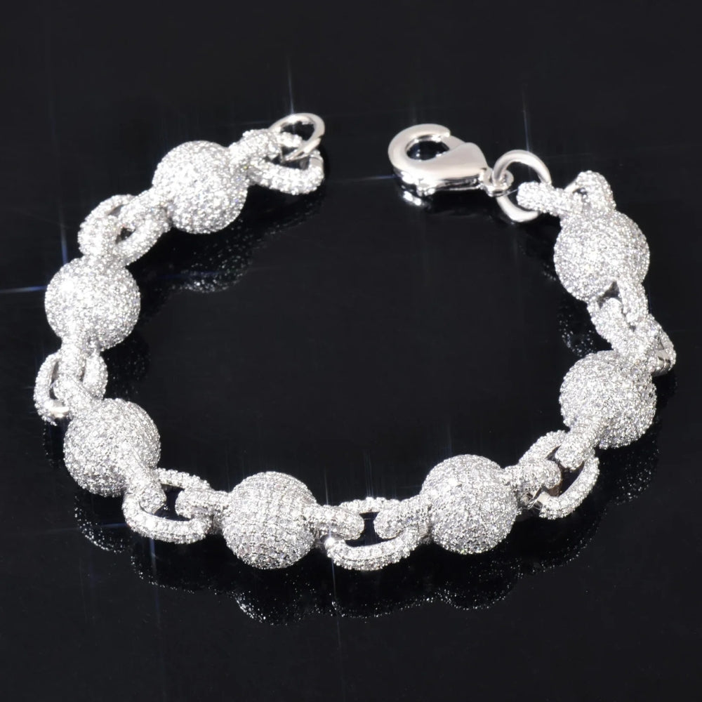 Iced Out Ball Rolo Link Moissanite Diamond Bracelet