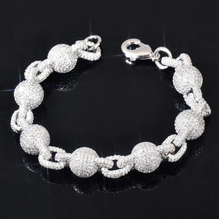 Iced Out Ball Rolo Link Moissanite Diamond Bracelet