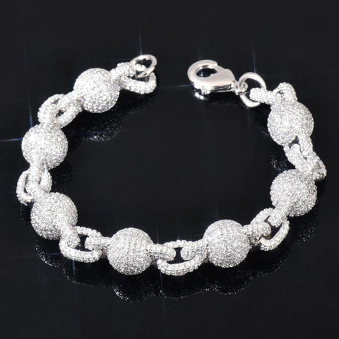 Iced Out Ball Rolo Link Moissanite Diamond Bracelet