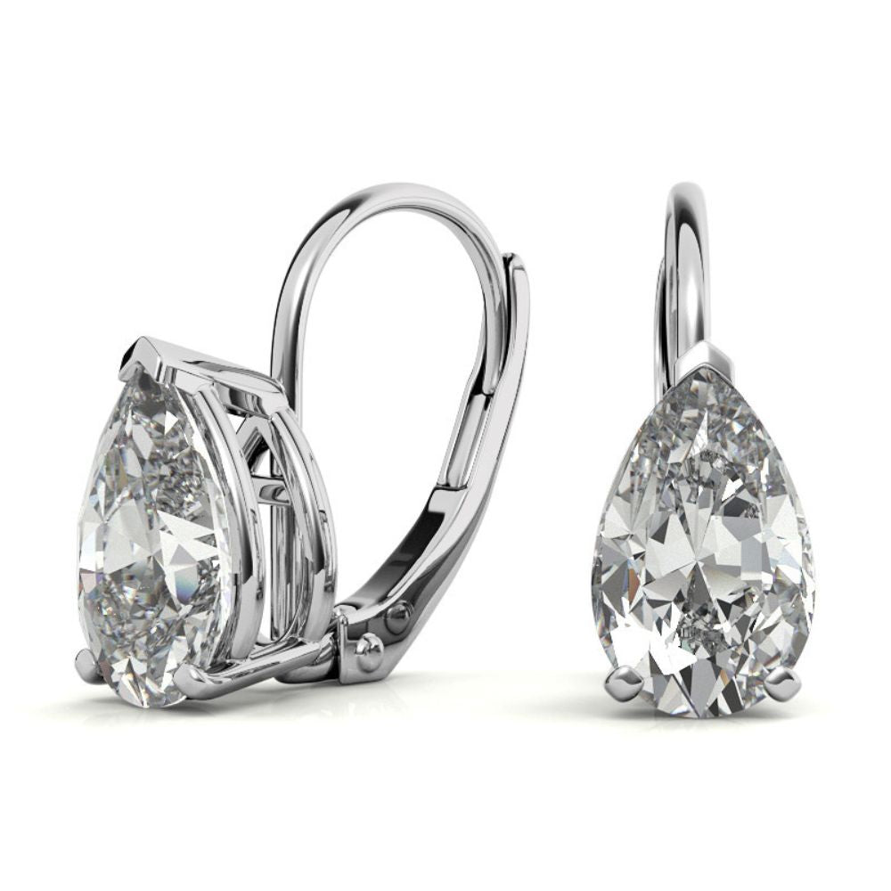 Solitaire Pear Cut Moissanite Lever Back Hoops