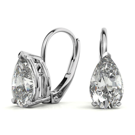 Solitaire Pear Cut Moissanite Lever Back Hoops