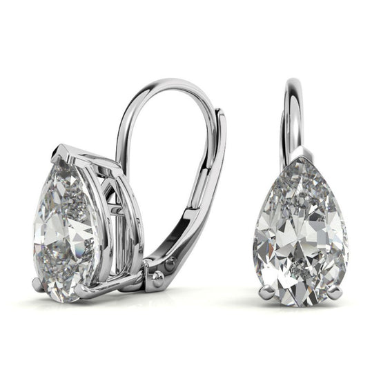 Solitaire Pear Cut Moissanite Lever Back Hoops