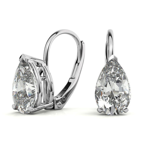 Solitaire Pear Cut Moissanite Lever Back Hoops