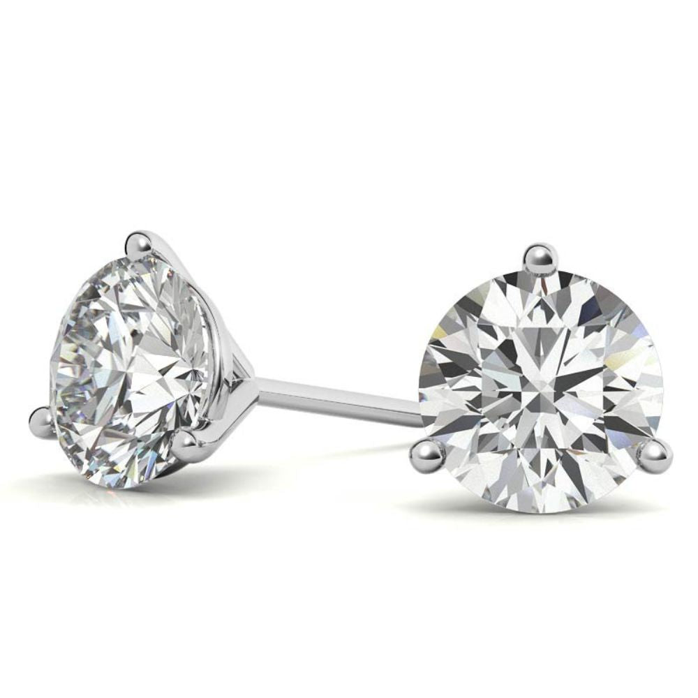 Three Prong Moissanite Round Cut Minimal Earrings For Her