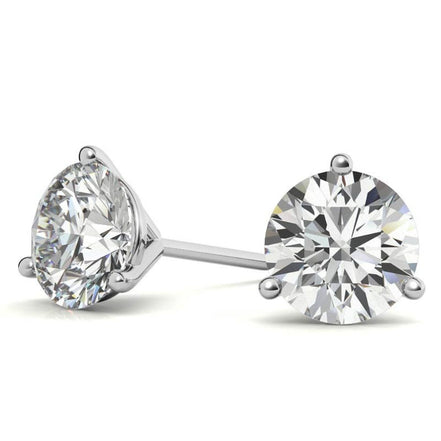 Three Prong Moissanite Round Cut Minimal Earrings For Her