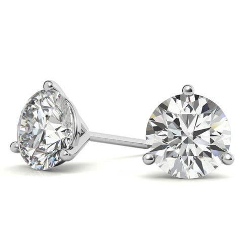 Three Prong Moissanite Round Cut Minimal Earrings For Her
