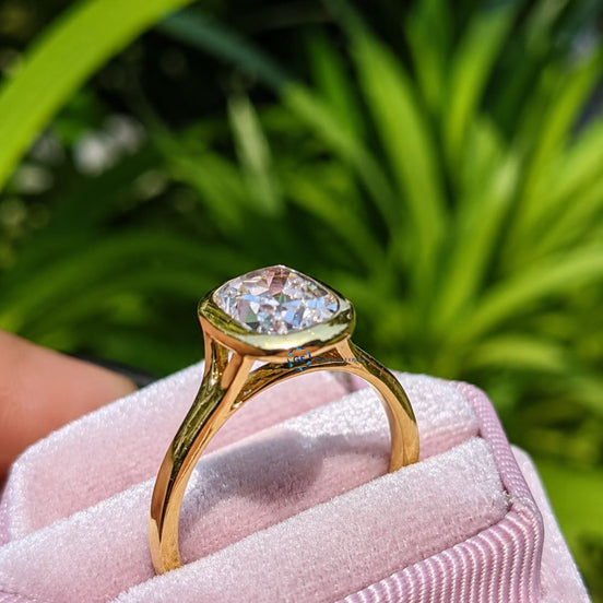 Old Mine Cushion Cut Lab Grown Diamond Solitaire Ring