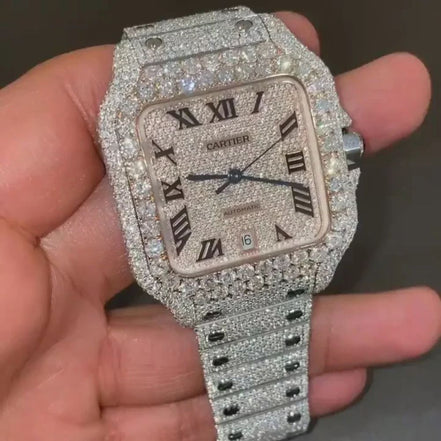 Roman Number Dual Tone Moissanite Hip Hop Watch