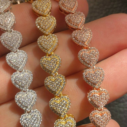 Heart Shape Iced Out Moissanite Bracelet