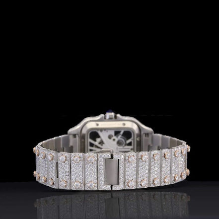 Rose & White Skeleton Moissanite Automatic Men's Wrist Watch