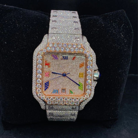 Rain Bow Roman Numeric Moissanite Diamond Watch