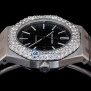 Iced Out Moissanite Stylish Black Dial Stainless Steel Wrist Watch