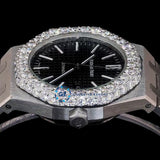 Iced Out Moissanite Stylish Black Dial Stainless Steel Wrist Watch