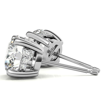 Hidden Halo Round Cut Moissanite Earrings For Her