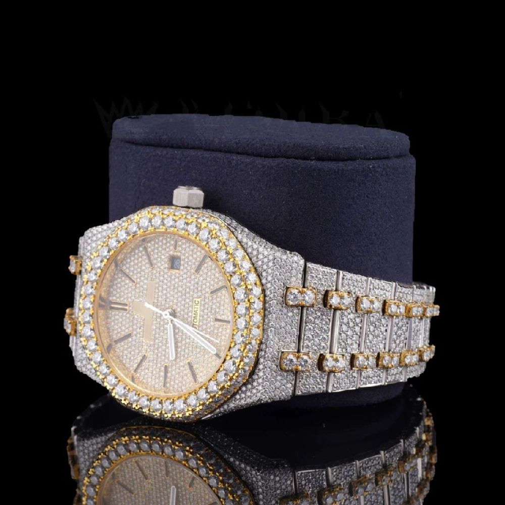 Moissanite Dual Tone Men's Wrist Watch