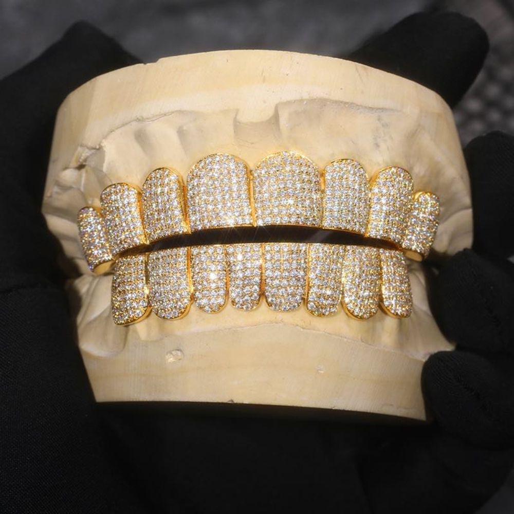 Yellow Gold Pated D Color Iced Out Stylish Grillz
