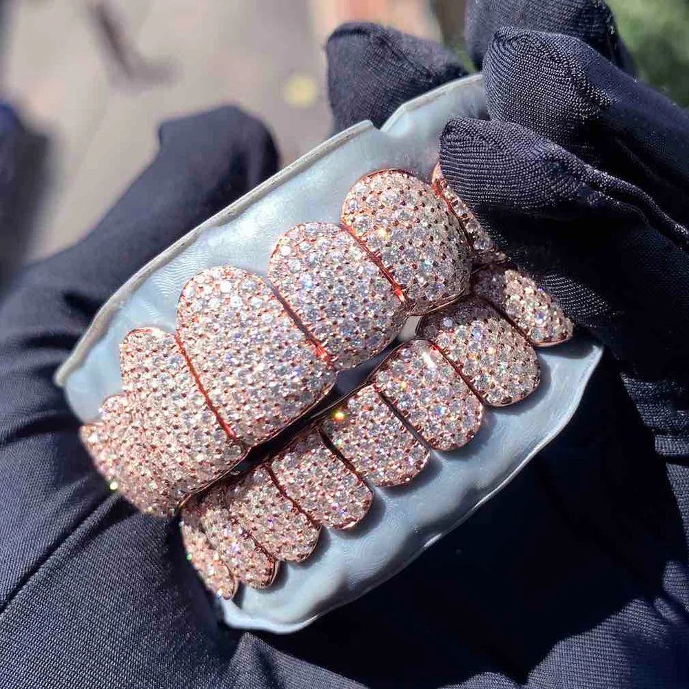 Rose Gold Plated Handmade Moissnaite Grillz For Men's