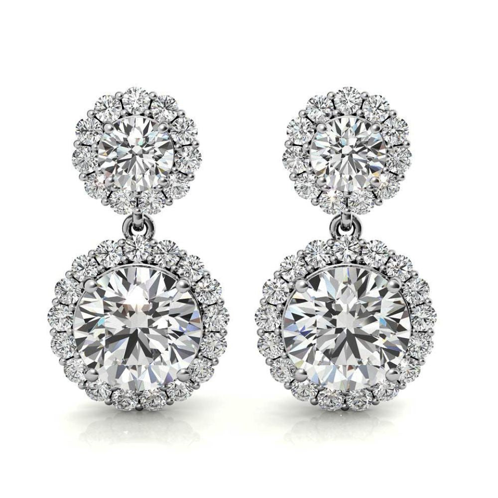 Round Brilliant Cut Moissanite Floral Halo Earrings
