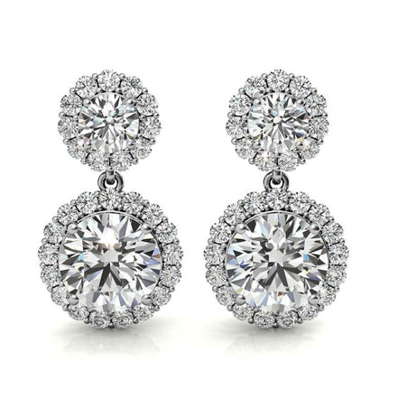 Round Brilliant Cut Moissanite Floral Halo Earrings