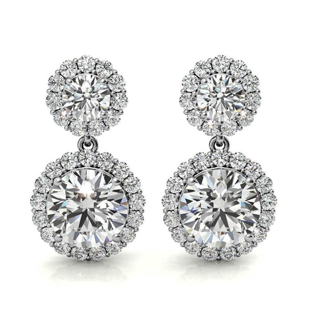 Round Brilliant Cut Moissanite Floral Halo Earrings