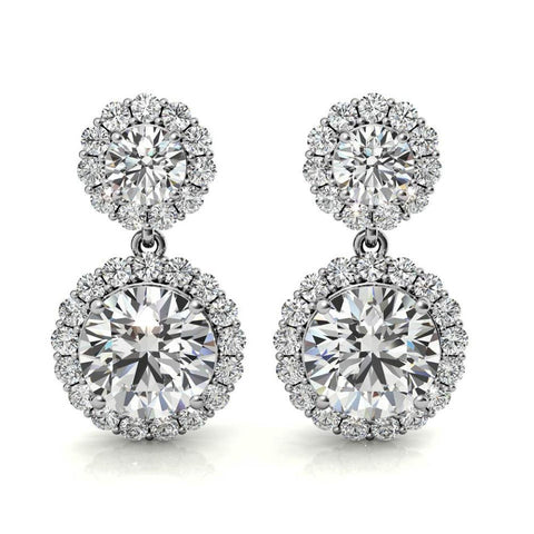Round Brilliant Cut Moissanite Floral Halo Earrings