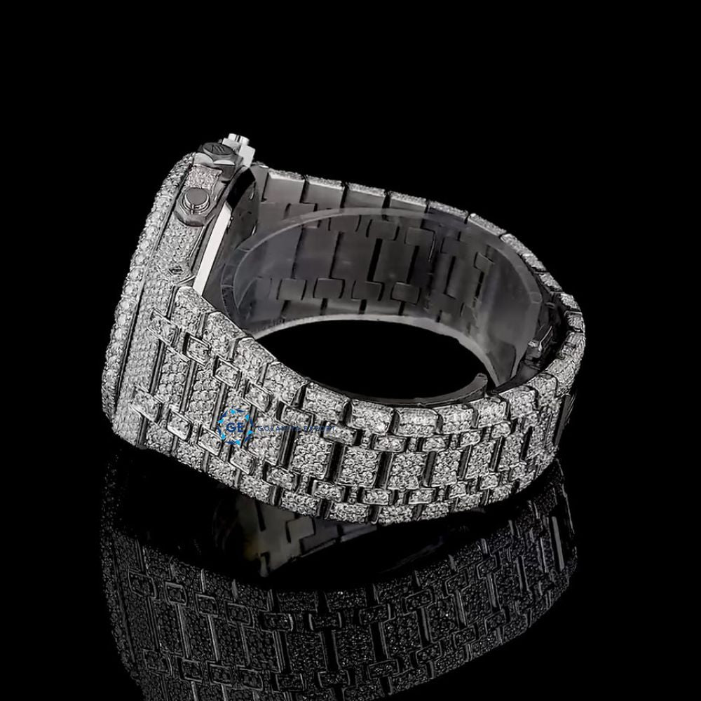Chrono Back Stick Dial Fully Iced Out Wrist Watch