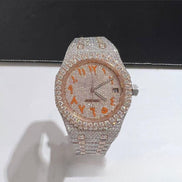 Orange Arabic Numeric Dual Tone Moissanite Watch