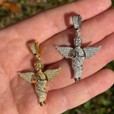 Iced Out Praying Baby Guardian Angel Pendant
