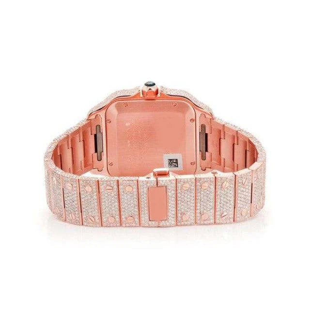 Stainless Steel Moissanite Rose Gold Roman Dial Wrist Watch