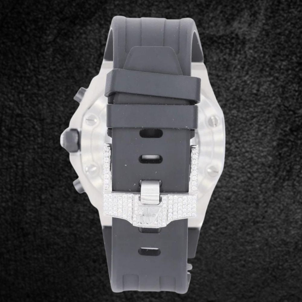 Black Rubber Belt Moissanite Fancy Stylish Watch For Men's