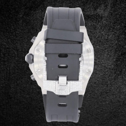 Black Rubber Belt Moissanite Fancy Stylish Watch For Men's