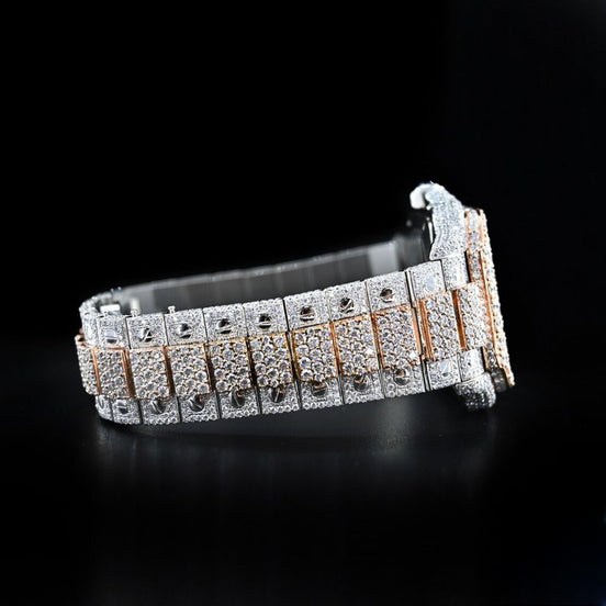 Dual Tone Roman Dial Moissanite Diamond Wrist Watch