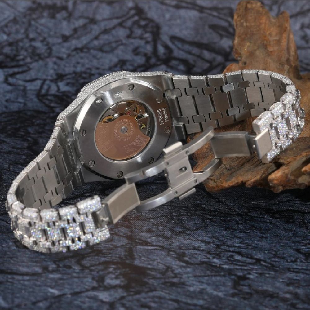 Red Color Arabic Dial Iced Out Moissanite Watch