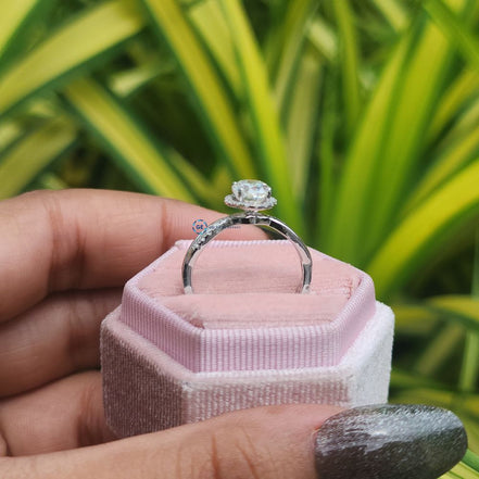 Lab Grown Oval Cut Halo Engagement Ring With Twisted Band