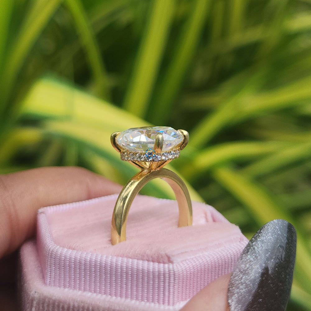 Lab Grown 6 Carat Oval Cut Hidden Halo Engagement Ring
