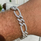 Figaro Link Moissanite Diamond 925 Silver Bracelet