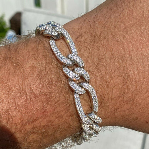 Figaro Link Moissanite Diamond 925 Silver Bracelet