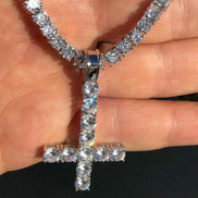 Upside Down Inverted Moissanite Tennis Cross Pendant
