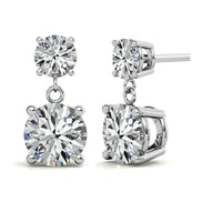 Double Round Moissanite Drop Stud Earrings in White Gold