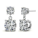 Double Round Moissanite Drop Stud Earrings in White Gold
