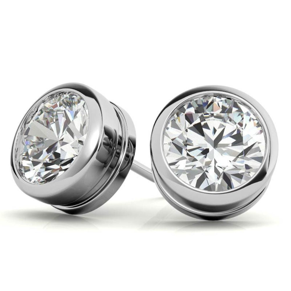 Bezel Set Solitaire Moissanite Round Cut Earrings