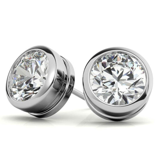 Bezel Set Solitaire Moissanite Round Cut Earrings