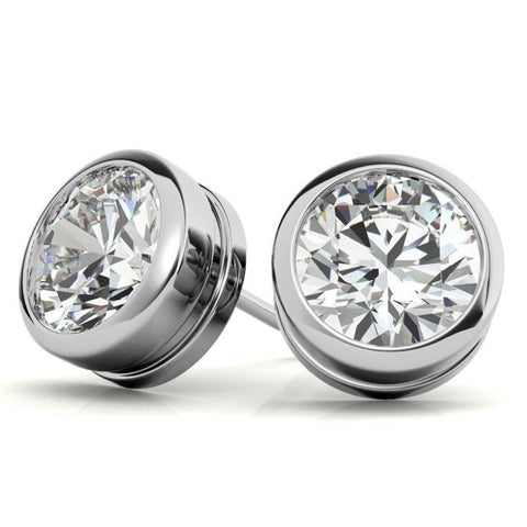 Bezel Set Solitaire Moissanite Round Cut Earrings