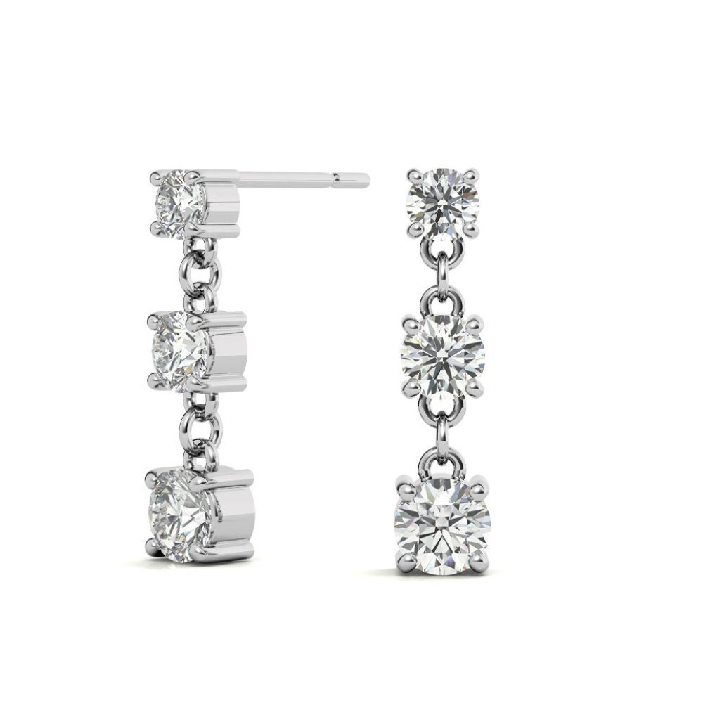 Classic Triple Moissanite Drop Earrings in White Gold
