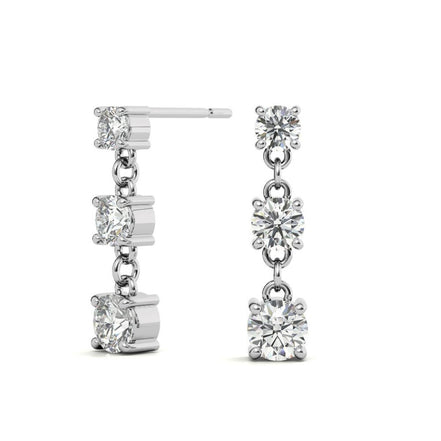 Classic Triple Moissanite Drop Earrings in White Gold