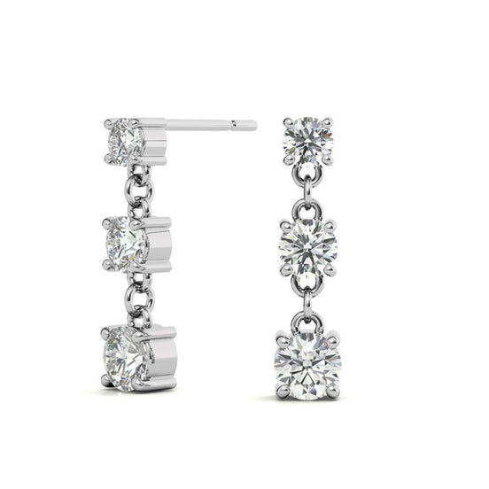 Classic Triple Moissanite Drop Earrings in White Gold