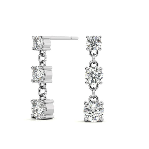 Classic Triple Moissanite Drop Earrings in White Gold