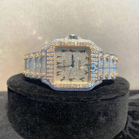 Arabic Dial Dual Tone Collet Moissanite Luxury Watch
