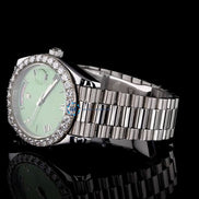 Day Date Moissanite Green Dial Wrist Watch For Men's