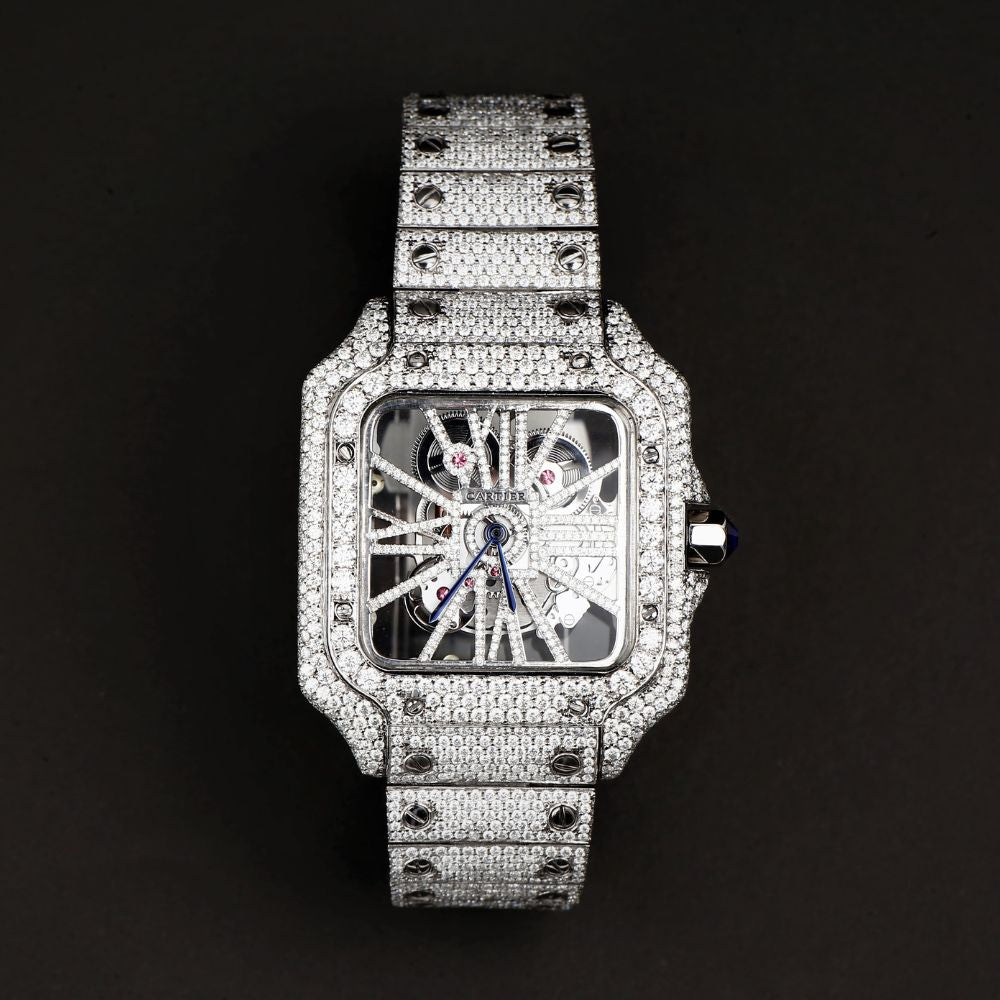 Iced Out Skeleton Moissanite Automatic Watch